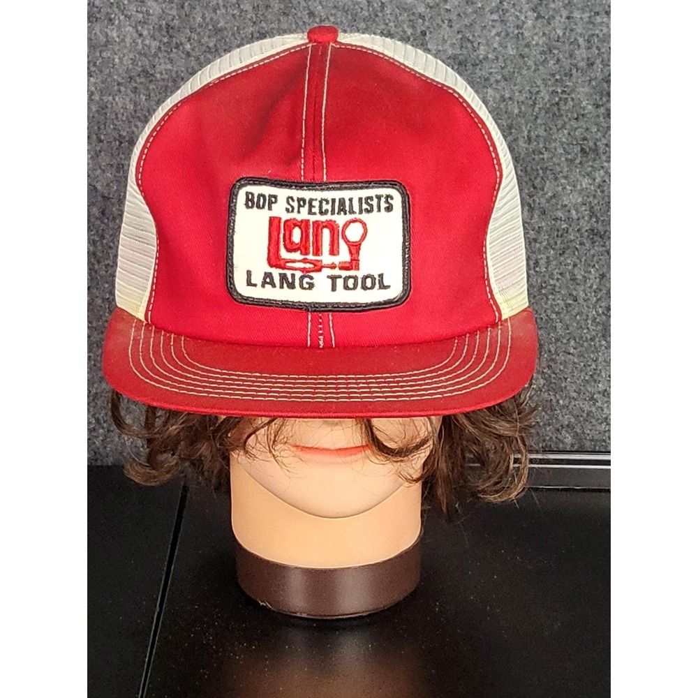 Vintage Lang Tool BOP Specialists Trucker Hat Snapback Cap‎ Red White Patch Work